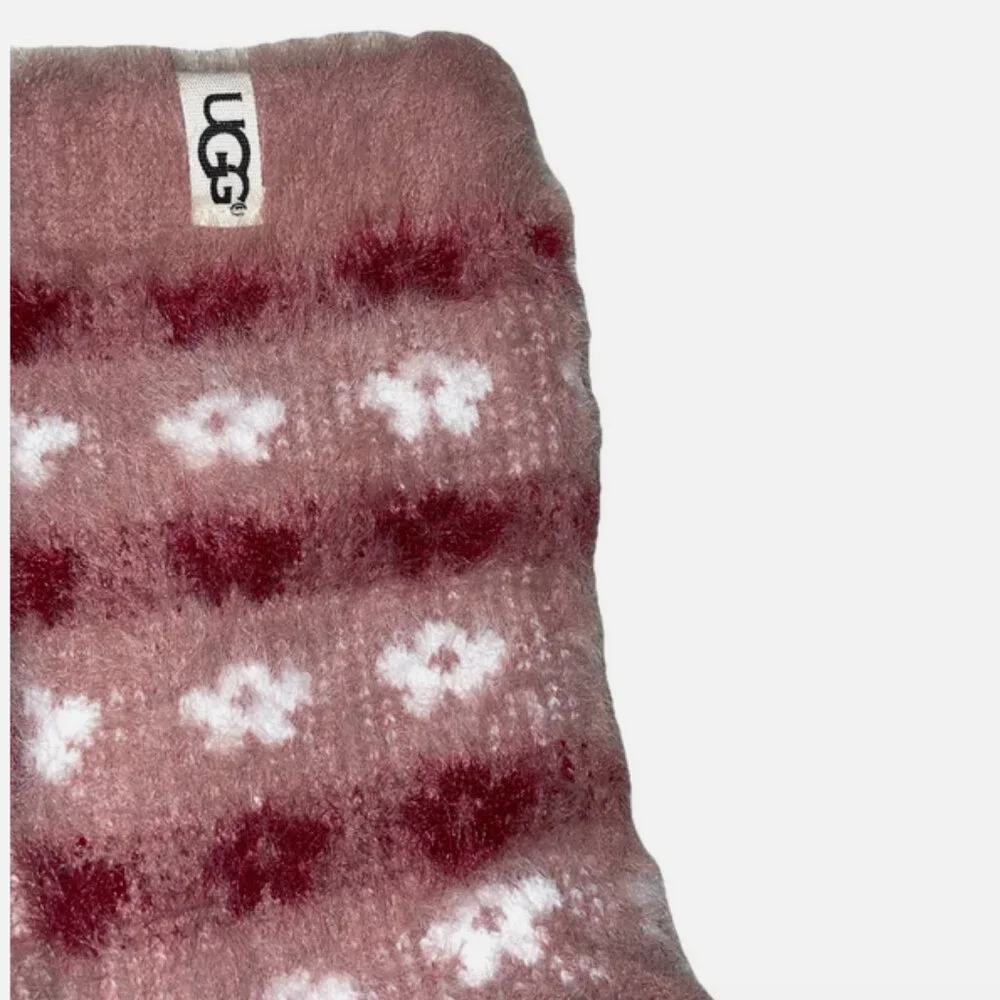 UGG Fuzzy Crew Socks Women’s Medium Brown  Red Floral & Nordic 2 Pair Soft NEW